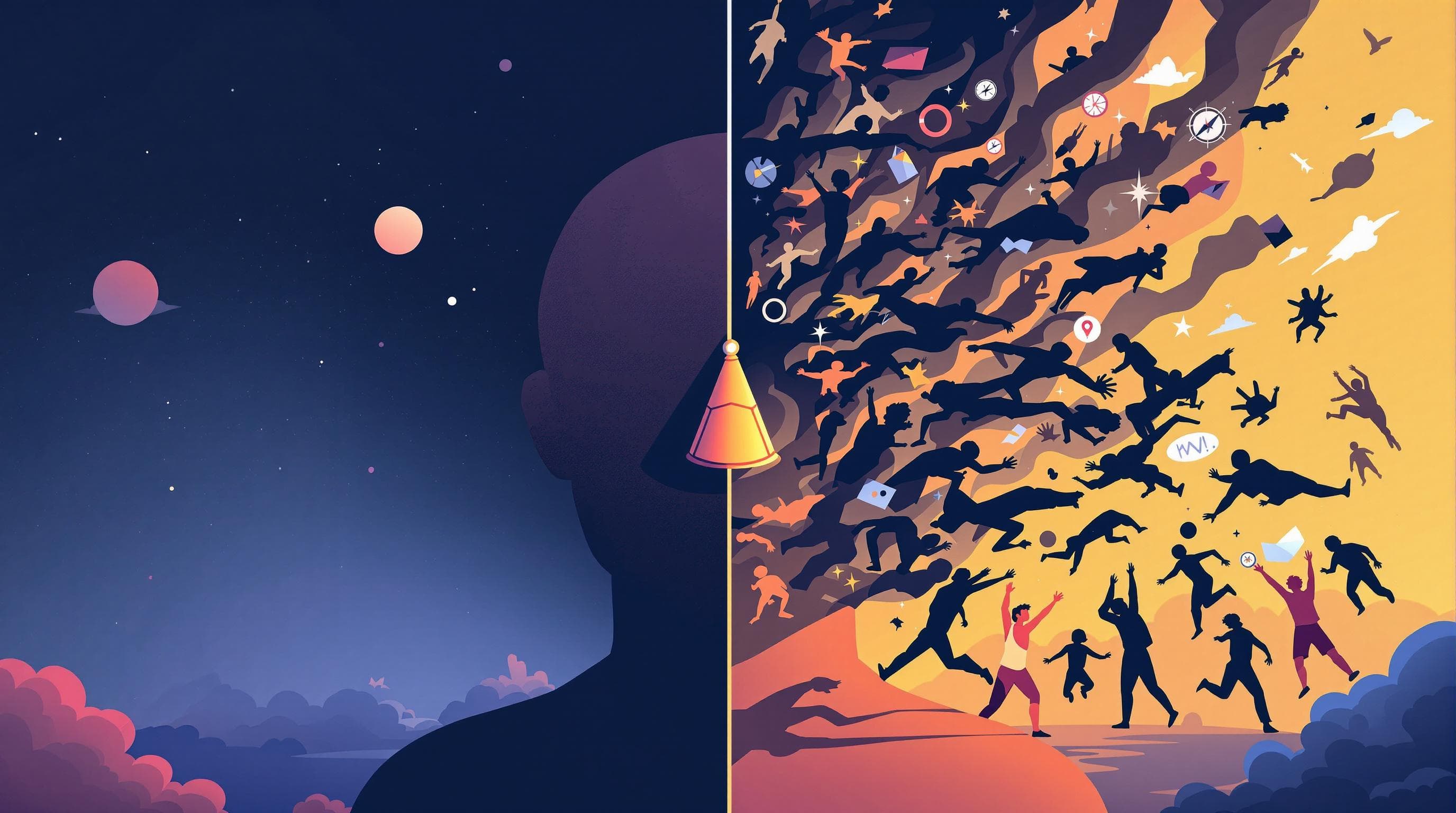 Representação visual da dualidade entre ansiedade protetora e ansiedade patológica