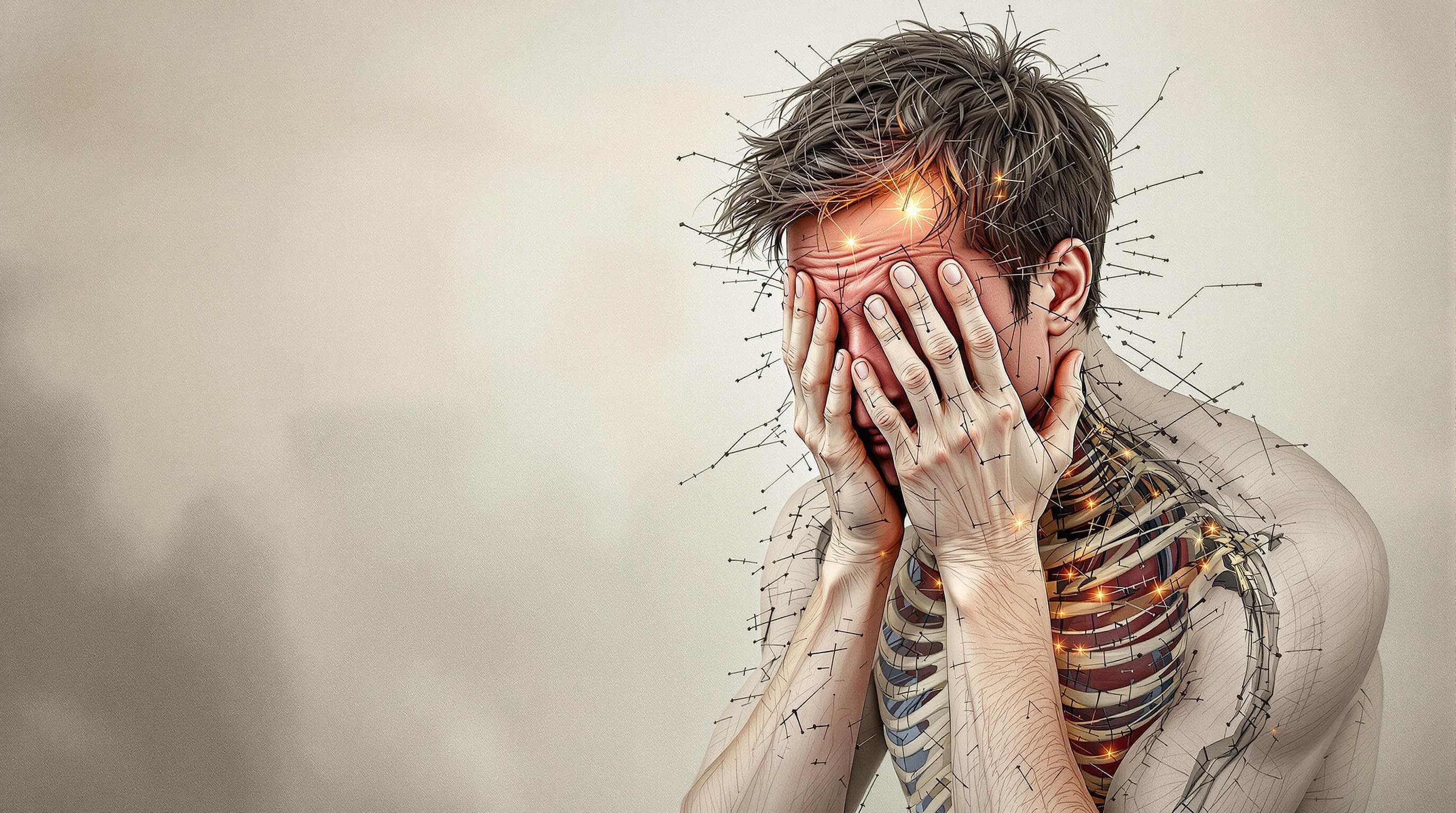 Representação dos sintomas físicos da ansiedade no corpo