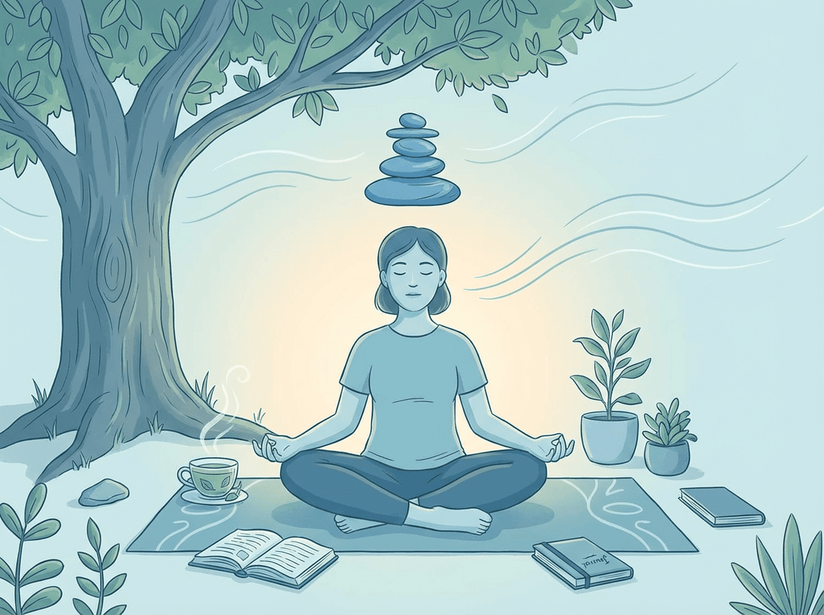Pessoa encontrando equilíbrio e paz através do autocuidado