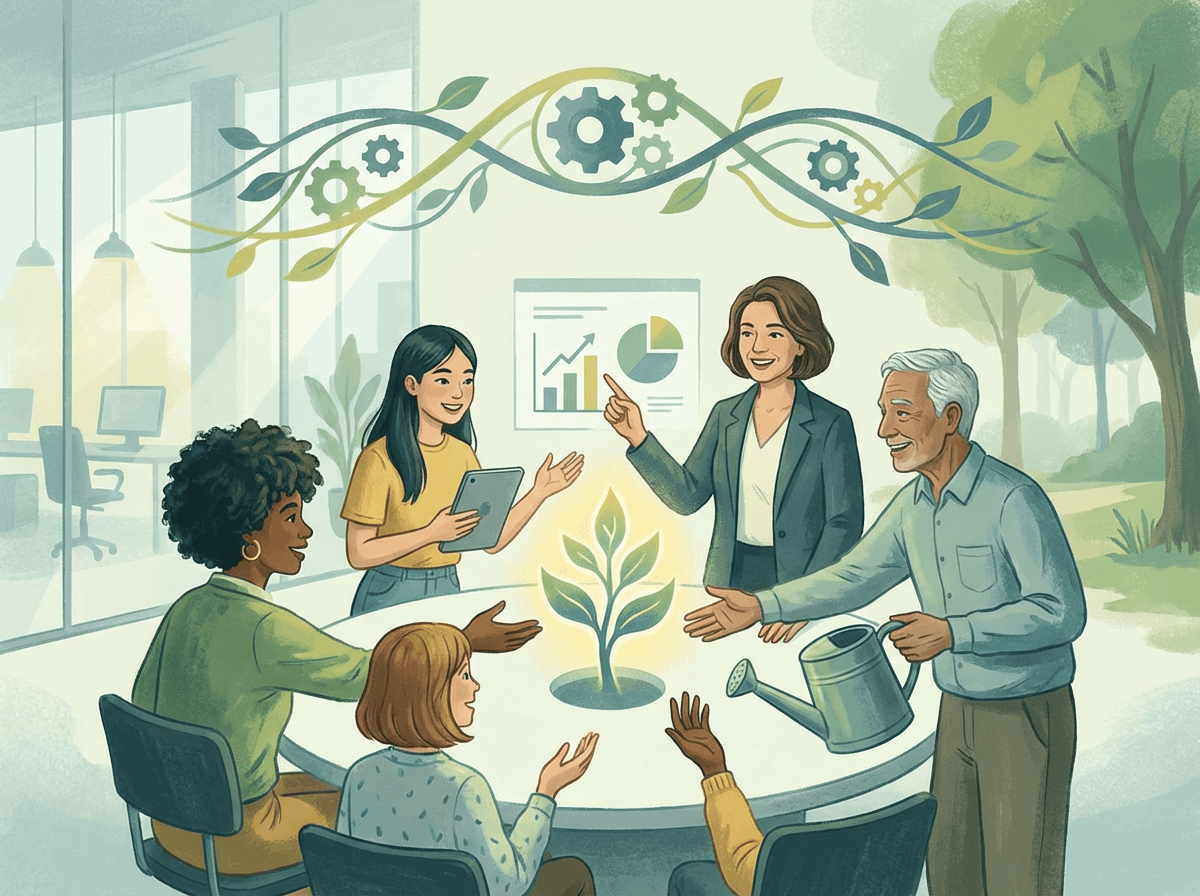 Equipe multigeracional colaborando