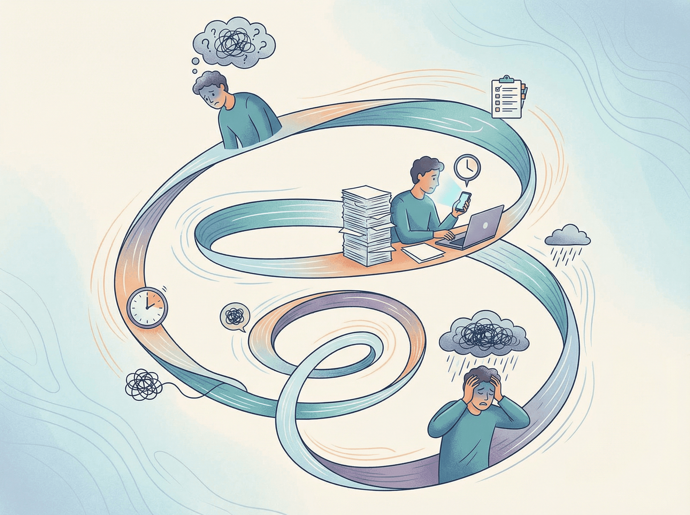 O ciclo da procrastinação: ansiedade leva à evitação que leva a mais ansiedade
