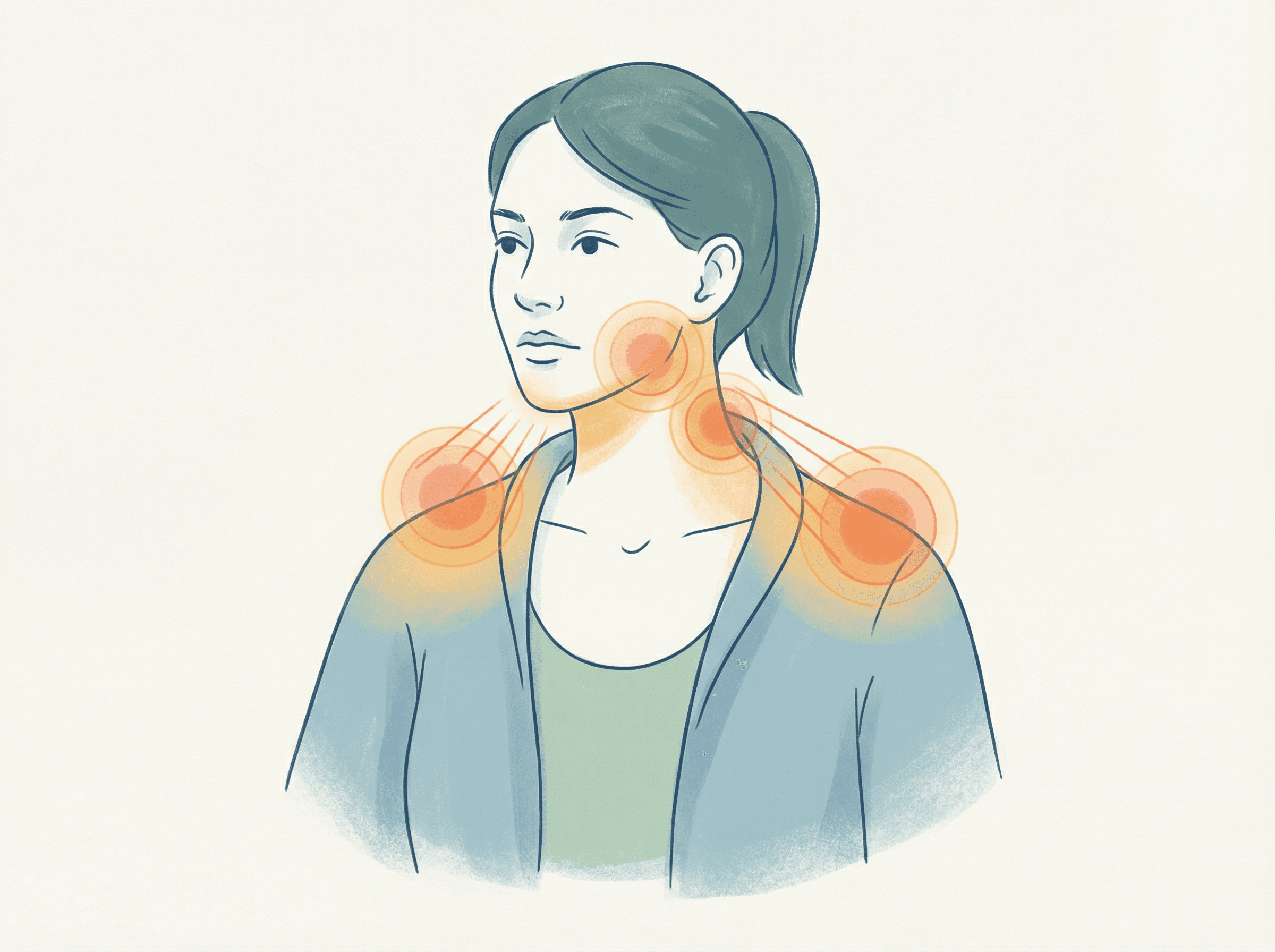 A ansiedade acumula tensão em pontos específicos do corpo, especialmente mandíbula, pescoço e ombros