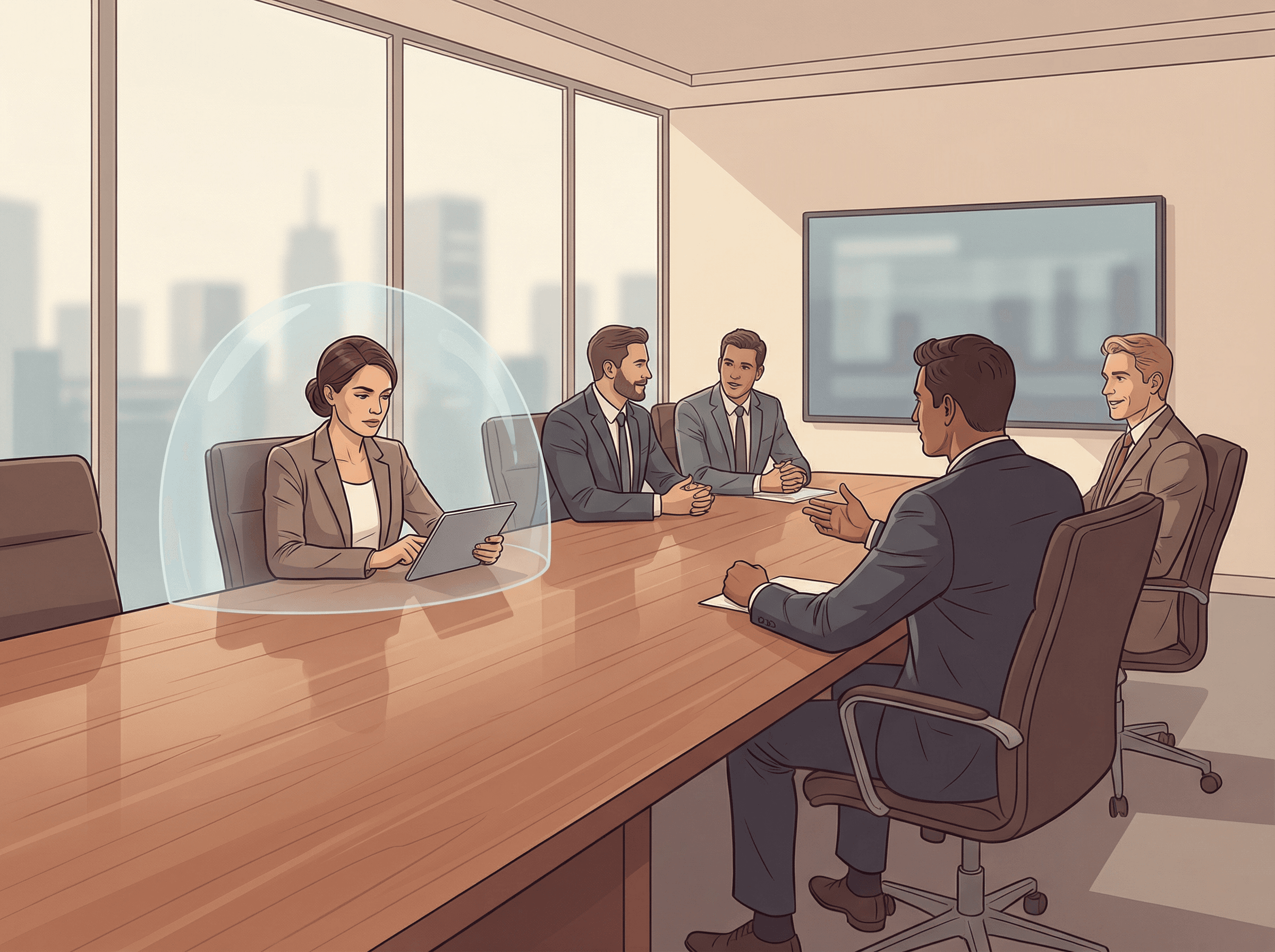 Executiva em reunião dominada por homens