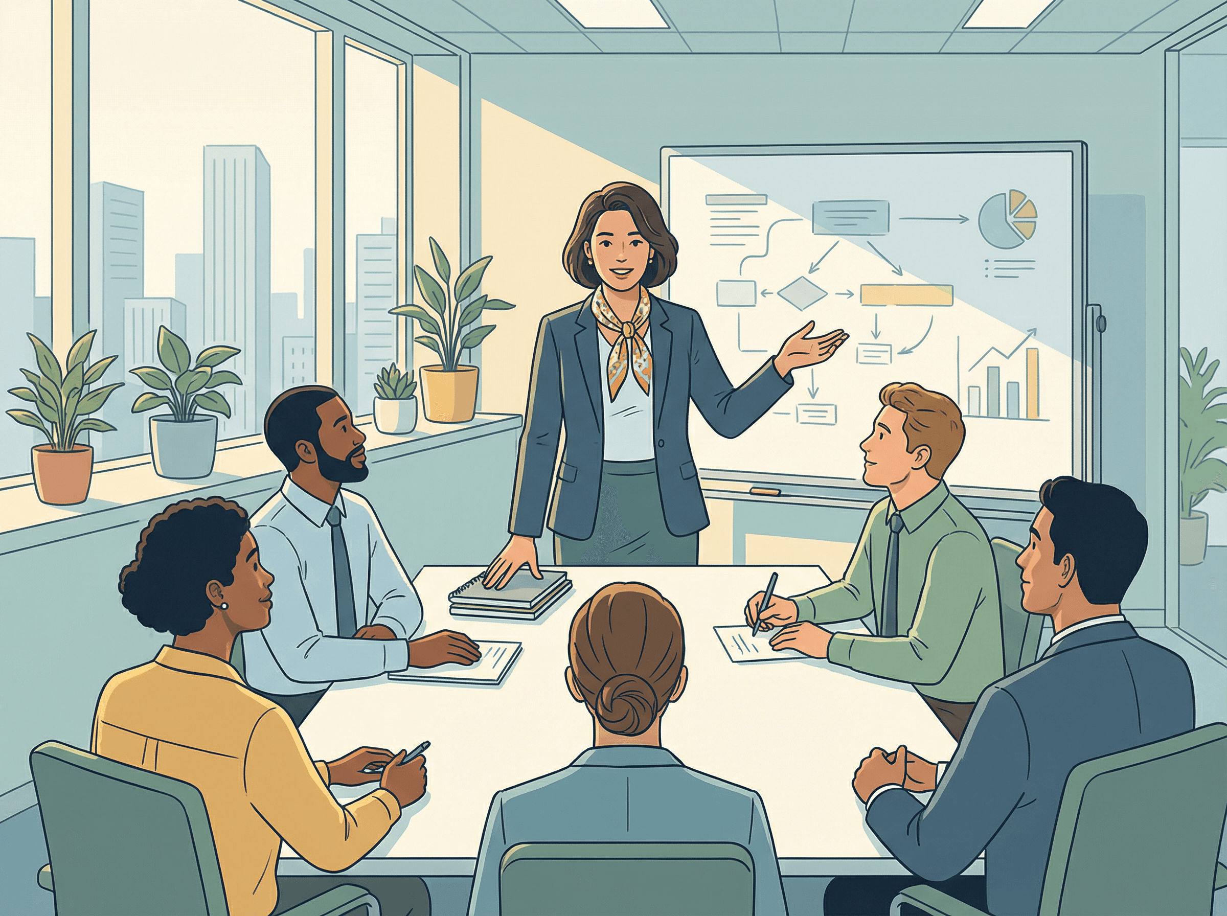 Líder estabelecendo autoridade em reunião de equipe