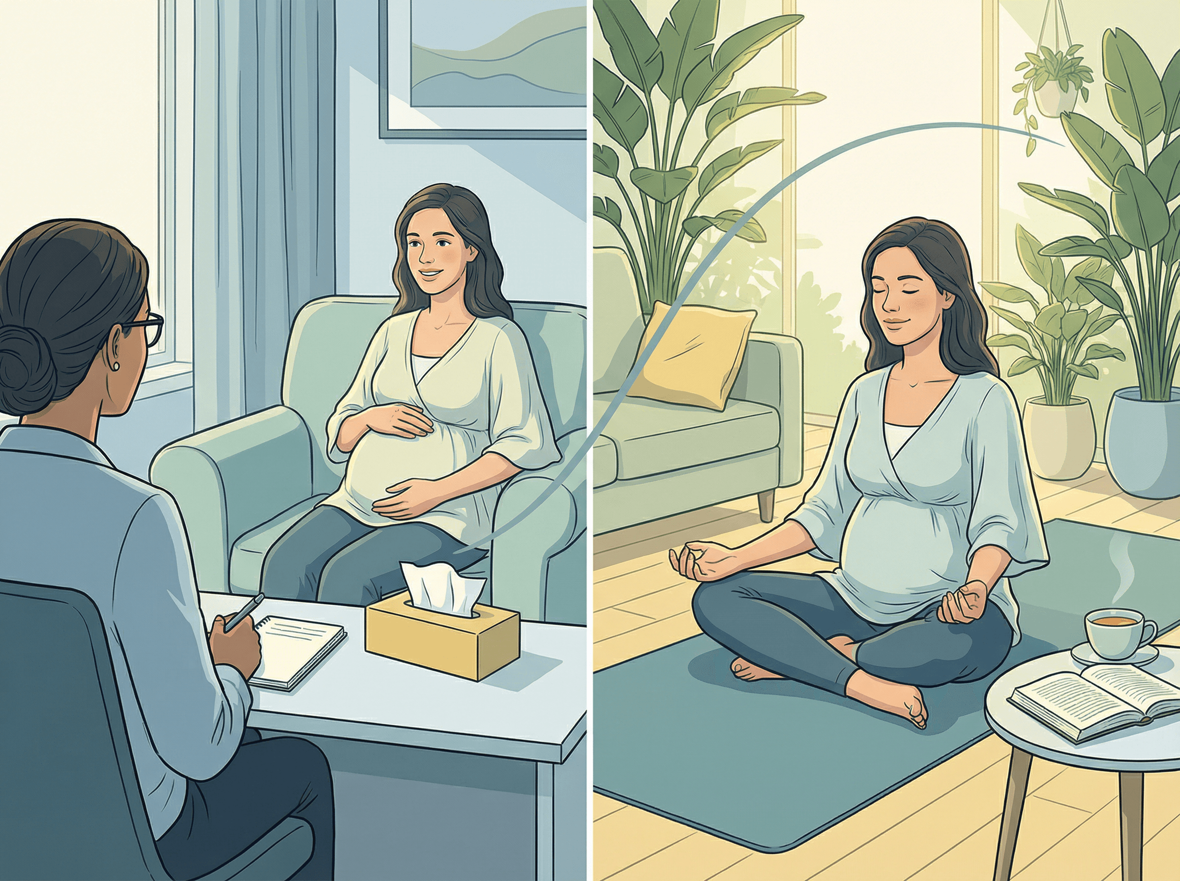 Gestante encontrando suporte através de terapia