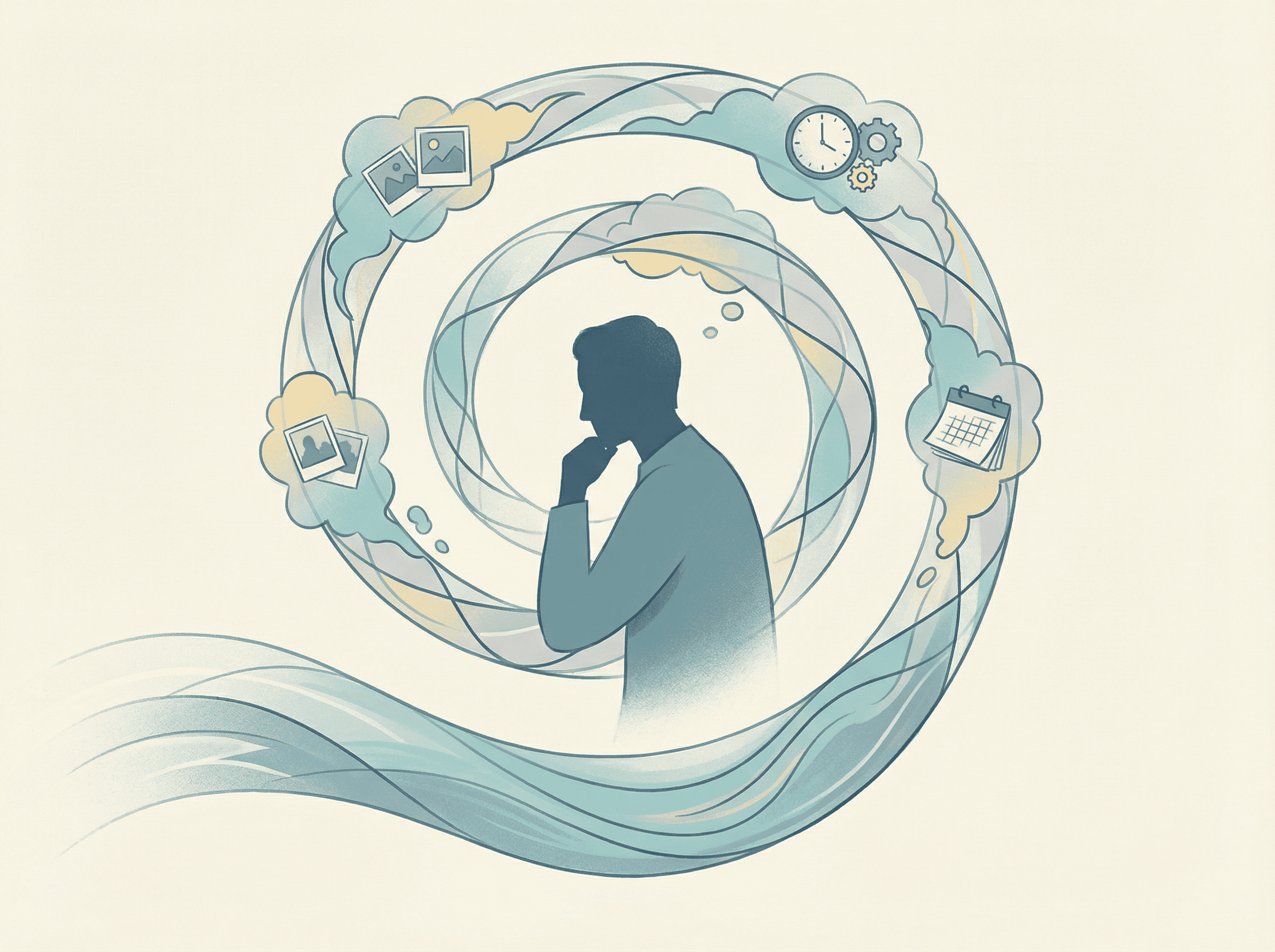 Presa em espiral de pensamentos sobre o passado